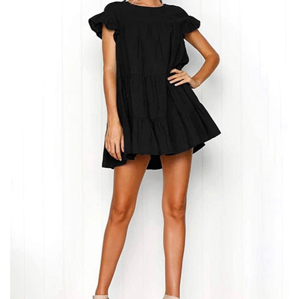 Black ruffle hem baby doll dress